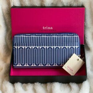 Trina Turk Blue and White Long Wallet with Gold Accents